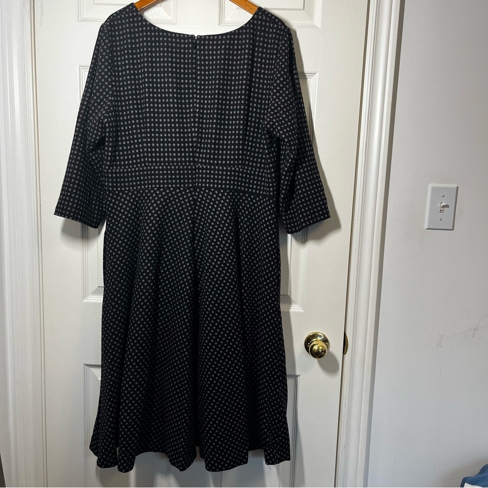 BODEN Elegant Black and Purple Polka Dot Wool Blend Fit and Flare Dress Size 16L - Picture 2 of 5